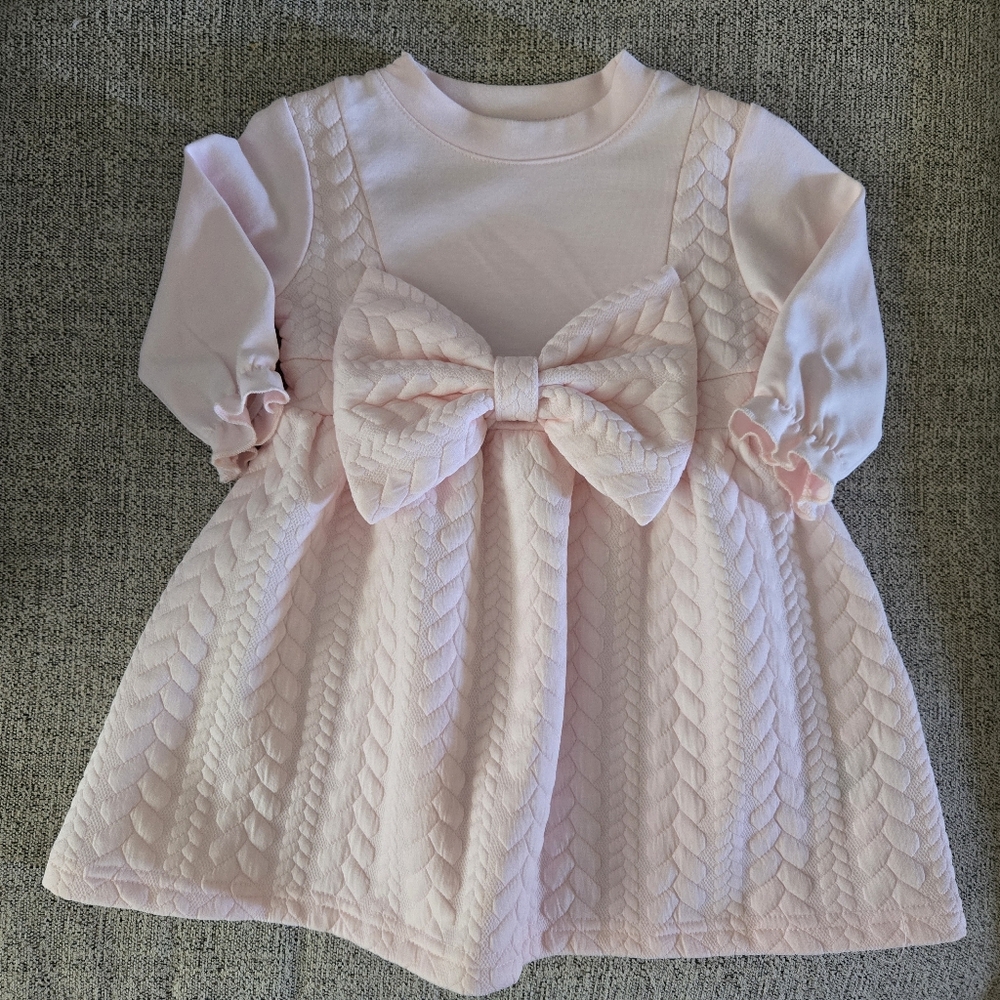 NWOT Blueberi Boulevard Pink Long Sleeve Toddler Girl Easter Dress w Bow  18 Mo